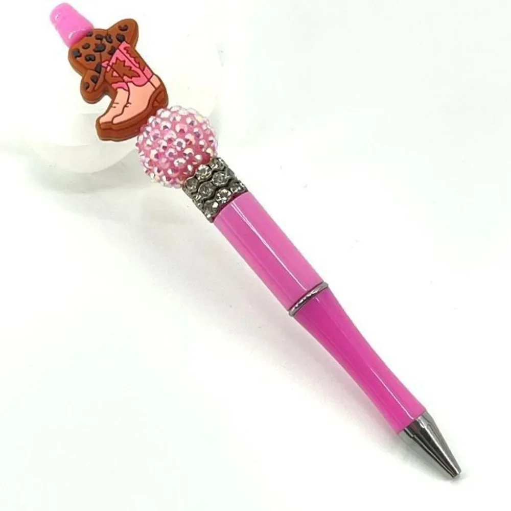 Cowboy boots hat country cowgirl handmade pen NEW beads rhinestone bling pink br